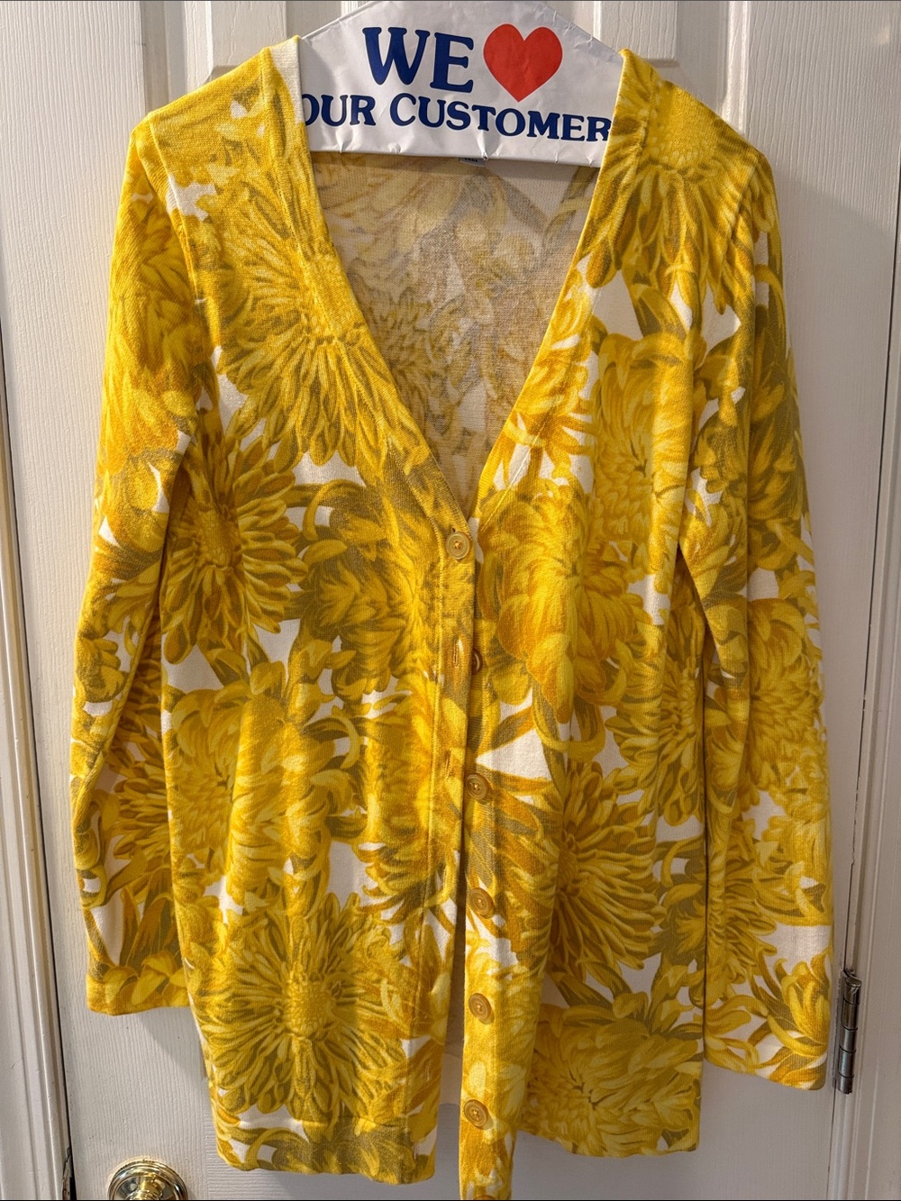 Isaac Mizrahi Yellow Floral V-Neck Button Cardigan, size S, Excellent Condition